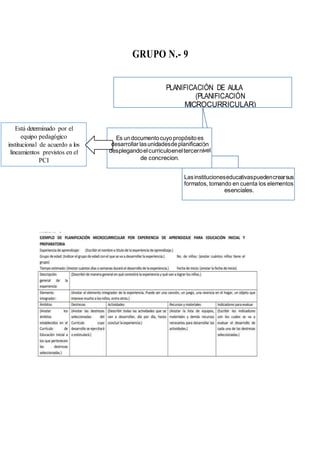GRUPO N.- 9
Está determinado por el
equipo pedagógico
institucional de acuerdo a los
lineamientos previstos en el
PCI
desplegandoelcurriculoeneltercerni
de concrecion.
esenciales.
ón
vel
 