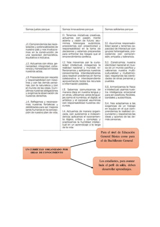 Para el nivel de Educación
General Básica como para
el de Bachillerato General
Los estudiantes, para avanzar
hacia el perfil de salida, deben
desarrollar aprendizajes.
UN CURRÍCULO ORGANIZADO POR
ÁREAS DE CONOCIMIENTO
 