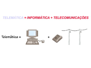TELEMÁTICA  = INFORMÁTICA + TELECOMUNICAÇÕES 