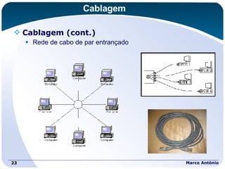 Cablagem Cablagem (cont.) Rede de cabo de par entrançado Marco António 