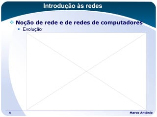 Introdução às redes Noção de rede e de redes de computadores  Evolução Marco António 