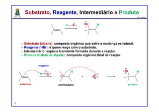 DQOI - UFC Prof. Nunes
Por outro lado, a clivagem da ligação heterólitica é ilustrada com uma seta
curva de duas cabeças, gerando espécies carregadas, chamadas íons:
A energia necessária para conseguir a clivagem da ligação homolítica
(geração de radicais) é o principal fator que
determina o valor de ΔH para uma reação de quebra de ligação.
Toda ligação tem um ΔH associado a ela, muitas vezes referido como a
energia de dissociação da ligação.
O termo ΔH° refere-se à energia de dissociação da ligação quando medido
sob condições padrão (isto é, onde a pressão é de 1 atm e o composto está
na sua estado padrão: um gás, um líquido puro ou um sólido).
Ligação QuímicaLigação Química
4
 