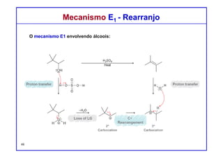 DQOI - UFC Prof. Nunes
DQOI - UFC Prof. Nunes
Mecanismo E1 - RearranjoMecanismo E1 - Rearranjo
49
Rearranjo
C+
Transferência
de próton
Perda do
grupo
abandonador
Transferência
de próton
Coordenada da reação
Energia
Livre
(G)
 