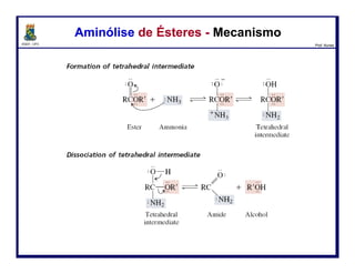DQOI - UFC Prof. Nunes
Todas estas reações procedem pela
adição nucleofílica ao grupo carbonila,
seguido da dissociação do intermediário tetraédrico.
Preparação de AmidasPreparação de Amidas
106
Agente
acilante
Amina Intermediário
tetraédrico
Amida Ácido conjugado
do grupo abndonador
 
