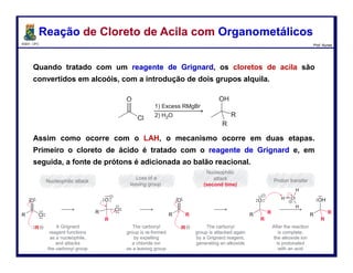 DQOI - UFC Prof. Nunes
Anidridos cíclicos, nos quais os anéis têm 5 ou 6 membros, podem ser
preparados pelo simples aquecimento de ácidos dicarboxílicos em um
solvente inerte.
O mecanismo segue as características do mecanismo geral, como veremos
no próximo slide.
50
Preparação de Anidridos de ÁcidosPreparação de Anidridos de Ácidos
75
Ácido maleico Anidrido maleico
(89%)
Água
tetracloroetano
 
