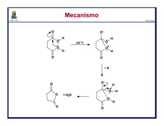 DQOI - UFC Prof. Nunes
O mecanismo da esterificação de Fischer se dá em várias etapas:
Preparação de ÉsteresPreparação de Ésteres
84
ataque nucleofílico
perda do
grupo abandonador
Protonação da
carbonila a
torna
mais eletrofílica
transferência H+
A carbonila é
restaurada pela
expulsão da
molécula de água
como grupo
abandonador
A carbonila é
atacada pelo
nucleófilo
Após a reação ser
completada, a
carbonila é
desrotonada por
uma molécula de
metanol
transferência H+
transferência H+
transferência H+
O proton é
transferido para
uma molécula de
metanol
 