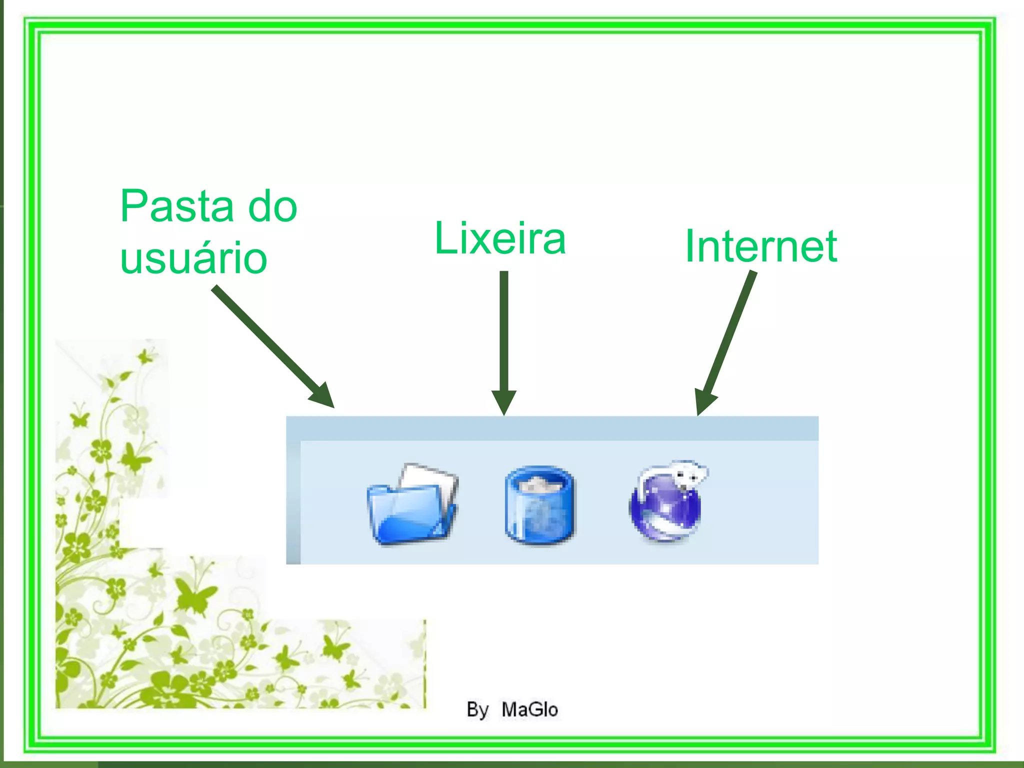 Pasta do
usuário    Lixeira   Internet
 