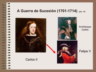 Archiduque
Carlos
A Guerra de Sucesión (1701-1714) (páx. 18)
Carlos II
Felipe V
 