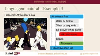 Linguagem natural - Exemplo 3
Problema: Atravessar a rua
 