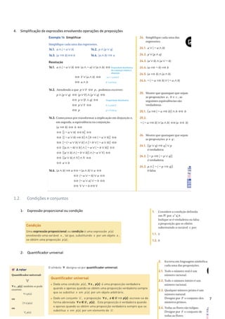 7
4. Simplificação de expressões envolvendo operações de preposições
1.2. Condições e conjuntos
1- Expressão proporcional ou condição
2- Quantificador universal
 