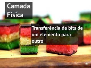 Camada
Física
         Transferência de bits de
         um elemento para
         outro
 