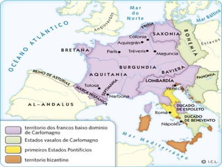 30. Cando e como rematou o imperio
carolinxio? Como se fragmentou?
• Pola división por parte de Luís o Piadoso (fillo de C...