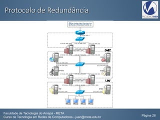 Protocolo de RedundânciaProtocolo de Redundância
Faculdade de Tecnologia do Amapá - META
Curso de Tecnologia em Redes de Computadores - juan@meta.edu.br Página 26
 