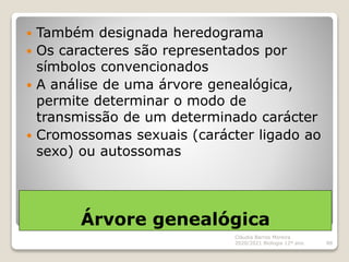 Árvore genealógica
 Também designada heredograma
 Os caracteres são representados por
símbolos convencionados
 A anális...