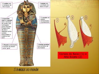 Símbolos do faraón Coroas do Baixo (1) e Alto Exipto (2) 