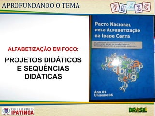APROFUNDANDO O TEMA 
ALFABETIZAÇÃO EM FOCO: 
PROJETOS DIDÁTICOS 
E SEQUÊNCIAS 
DIDÁTICAS 
 