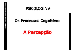 PSICOLOGIA A
Os Processos Cognitivos
A Percepção
 