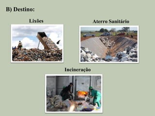 B) Destino:
        Lixões                 Aterro Sanitário




                 Incineração
 