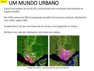 UM MUNDO URBANO
Imagem de satélite – expansão da área urbana de Manaus
Tema 2
 