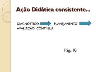 Ação Didática consistente...
DIAGNÓSTICO
PLANEJAMENTO
AVALIAÇÃO CONTÍNUA

Pág. 10

 