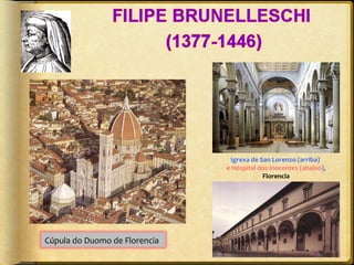 Igrexa de San Lorenzo (arriba)
e Hóspital dos Inocentes (abaixo),
Florencia

Cúpula do Duomo de Florencia

 