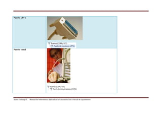 Autor: Solange S. Manual de Informática Aplicada a la Educación 1ER Parcial de 2quimestre
Puerto LPT1
Puerto com1
 
