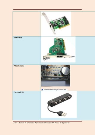 Autor Manual de Informática Aplicada a la Educación 1ER Parcial de 2quimestre
faxModem
Pilao batería
PuertosUSB
 