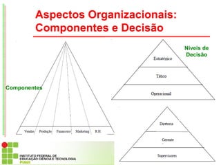 Aspectos Organizacionais:
        Componentes e Decisão
                                    Níveis de
                                    Decisão




Componentes
 