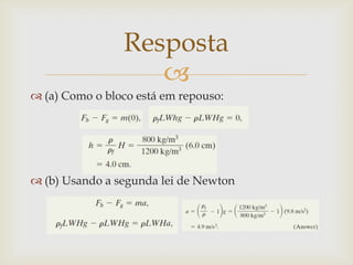
 (a) Como o bloco está em repouso:
 (b) Usando a segunda lei de Newton
Resposta
 