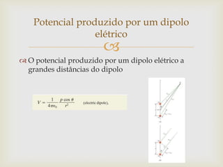 Potencial produzido por um dipolo
                  elétrico
                        
 O potencial produzido por um dipolo elétrico a
  grandes distâncias do dipolo
 