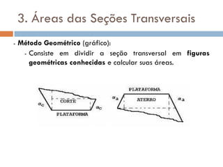 3. Áreas das Seções Transversais
- Método Geométrico (gráfico):
- Consiste em dividir a seção transversal em figuras
geométricas conhecidas e calcular suas áreas.
 
