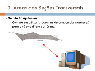 3. Áreas das Seções Transversais
- Método Computacional :
- Consiste em utilizar programas de computador (softwares)
para o cálculo direto das áreas.
 