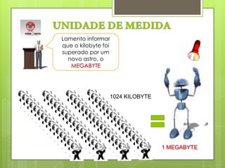 UNIDADE DE MEDIDALamento informar que o kilobyte foi superado por um novo astro, o MEGABYTE1024 KILOBYTE1 MEGABYTE