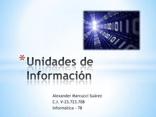 *

    Alexander Marcucci Suárez
    C.I. V-23.723.708
    Informática - 78
 