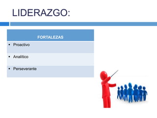 LIDERAZGO:
FORTALEZAS
 Proactivo
 Analítico
 Perseverante
 