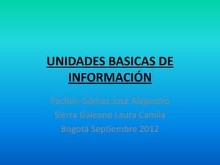 UNIDADES BASICAS DE
   INFORMACIÓN
Pachón Gómez José Alejandro
 Sierra Galeano Laura Camila
   Bogotá Septiembre 2012
 