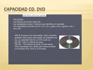 CAPACIDAD CD, DVD
 