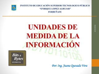UNIDADES DE
MEDIDA DE LA
INFORMACIÓN
INSTITUTO DE EDUCACIÓN SUPERIOR TECNOLOGICO PÚBLICO
“ENRIQUE LOPEZ ALBUJAR”
FERREÑAFE...