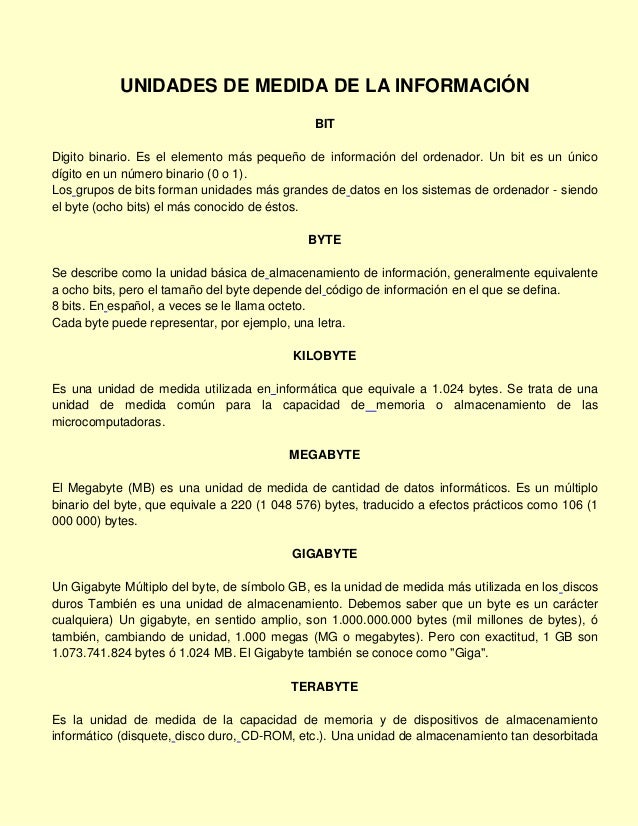 Unidades de Medida en Informatica