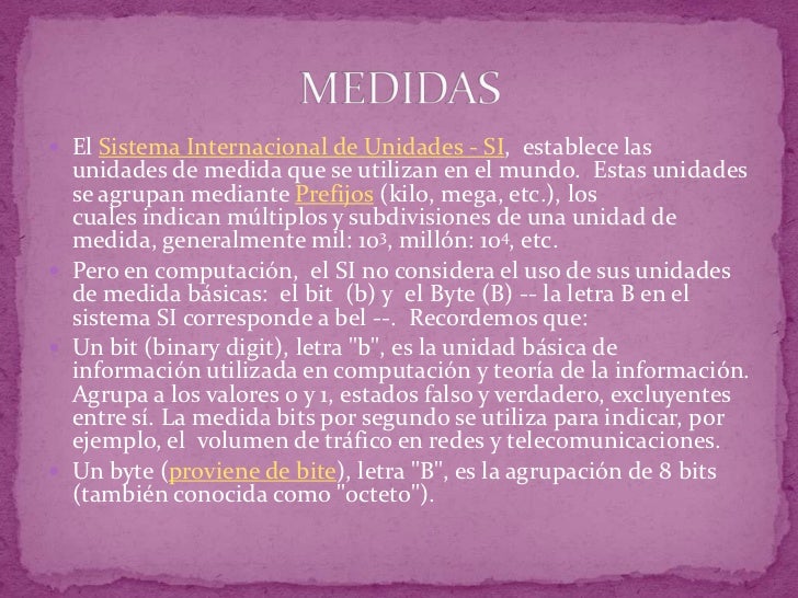 Unidades de medidas en computación Unidades de medidas en computación