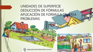 UNIDADES DE SUPERFICIE
DEDUCCIÓN DE FÓRMULAS
APLICACIÓN DE FORMULA DE ÁREA
PROBLEMAS
www.pormasmatematica.com.ar
 