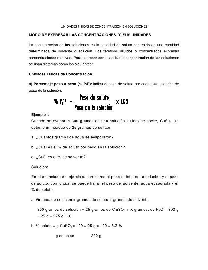 Unidades fisicas de concentracion en soluciones