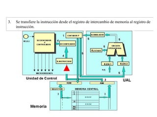 3. Se transfiere la instrucción desde el registro de intercambio de memoria al registro de 
instrucción. 
 