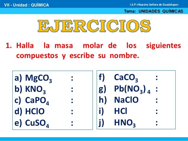 Unidades químicas masa molar