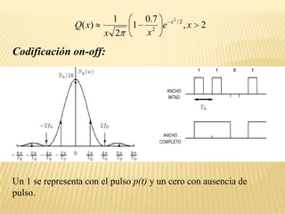 Codificación on-off:Un 1 se representa con el pulso p(t) y un cero con ausencia de pulso.