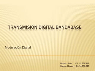 TRANSMISIÓN DIGITAL BANDABASE Modulación Digital Borjas, Juan      C.I. 15.606.482 Salom, Roxany  C.I. 14.753.527 