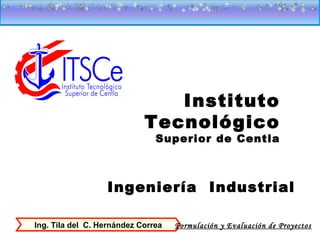 Ing. Tila del C. Hernández Correa Formulación y Evaluación de Proyectos
Instituto
Tecnológico
Superior de Centla
Ingeniería Industrial
 