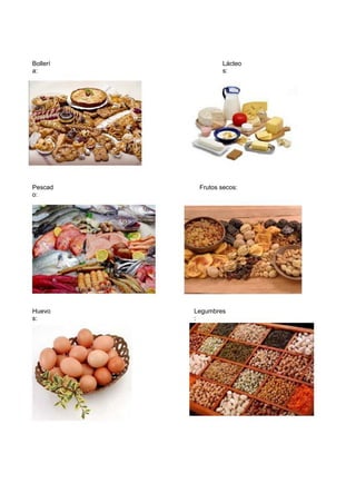 Bollería: 
Lácteos: 
Pescado: 
Frutos secos: 
Huevos: 
Legumbres:  