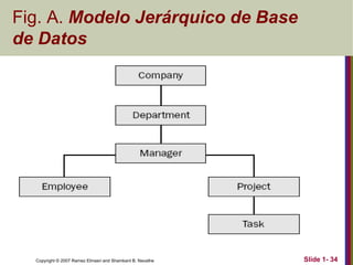 Copyright © 2007 Ramez Elmasri and Shamkant B. Navathe Slide 1- 34
Fig. A. Modelo Jerárquico de Base
de Datos
 
