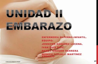 ENFERMERÍA MATERNO-INFANTIL.
EQUIPO:
JENNIFER SÁNCHEZ LUCENA.
IVÁN RUÍZ RUIZ.
NANCY OREGÓN HERRERA
MÓNICA CITLALLI MARTÍNEZ
AMBARIO
Enfermeria Materno-Infantil
1
 